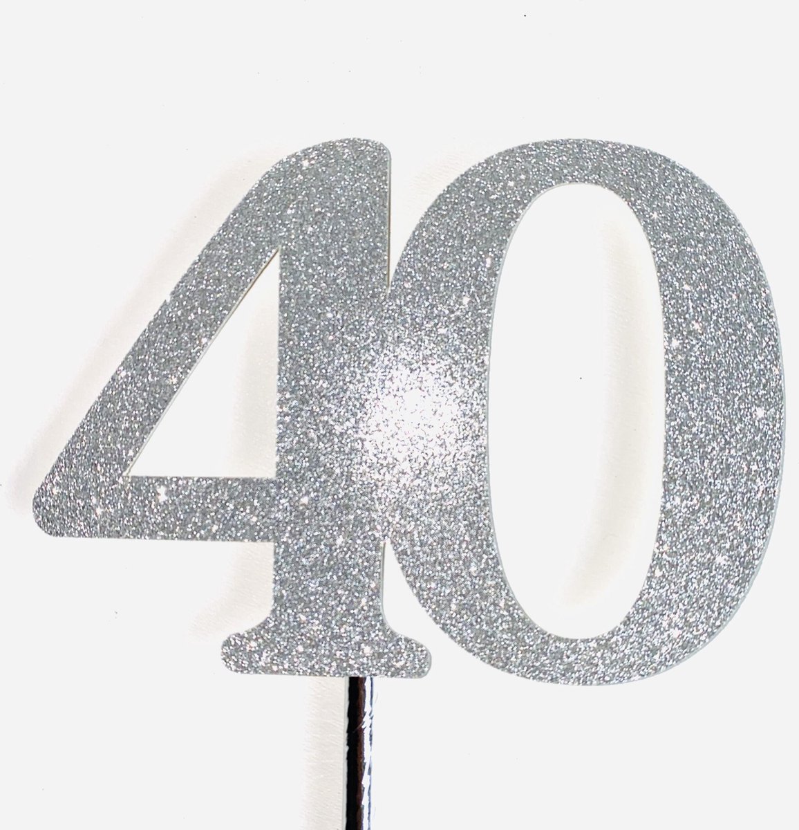 Taarttopper| Cake topper | Taartversiering| Verjaardag| Cijfers | 40 | Zilver glitter|14 cm| karton